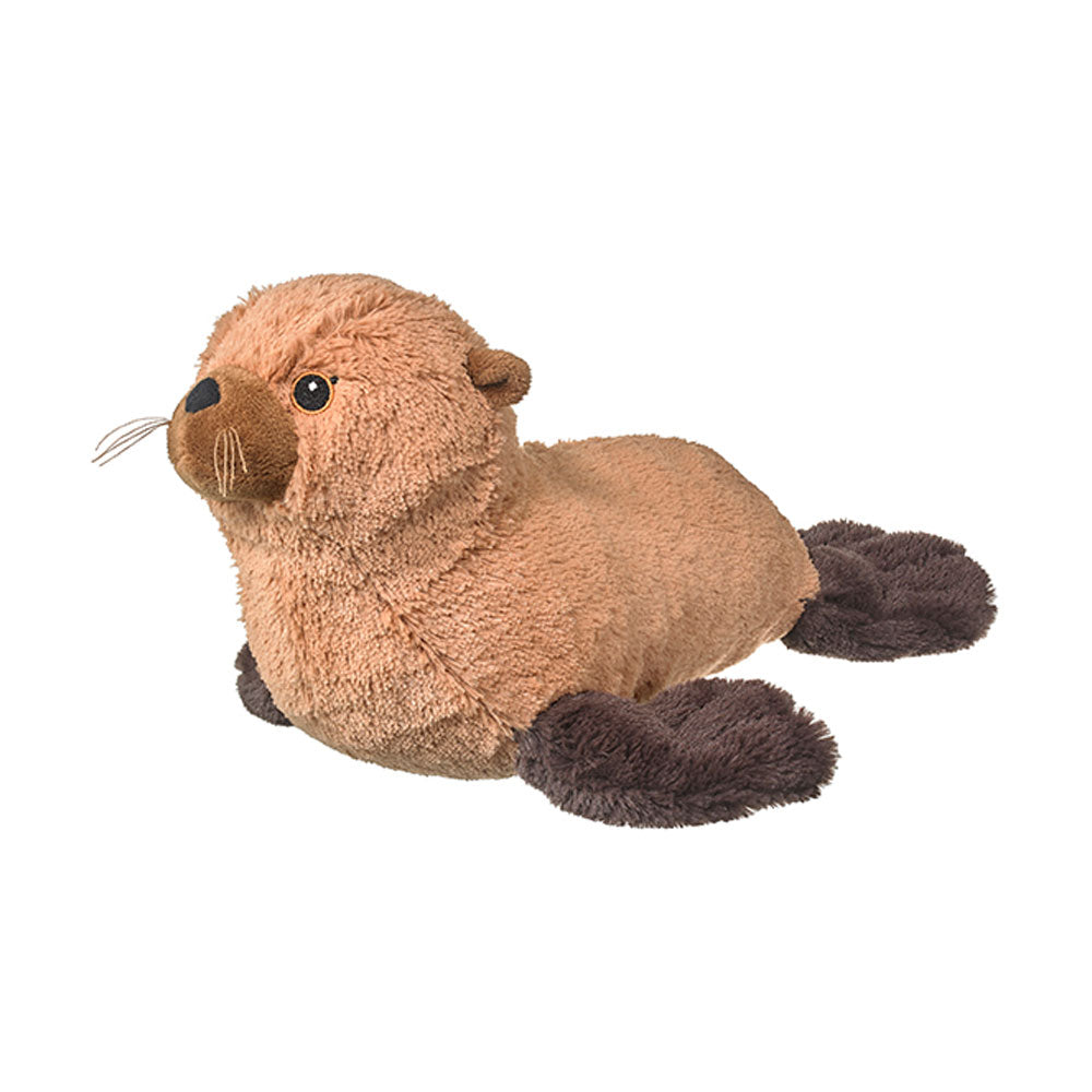 The Sea Lion Eco Plush is a stuffed animal made from recycled materials, featuring a brown sea lion design with dark flippers, a rounded body, and small whiskers, shown against a plain white background.