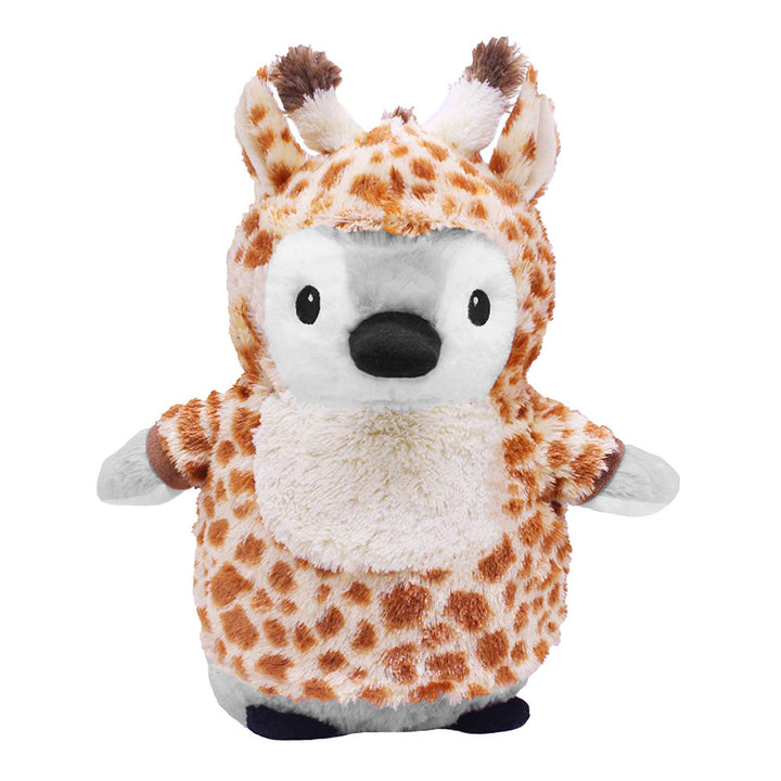 A Plushy’s Closet Giraffe Outfit turns this plush penguin into an adorable giraffe, featuring soft giraffe ears and a playful spotted pattern, as it stands upright with its wings out to the sides.